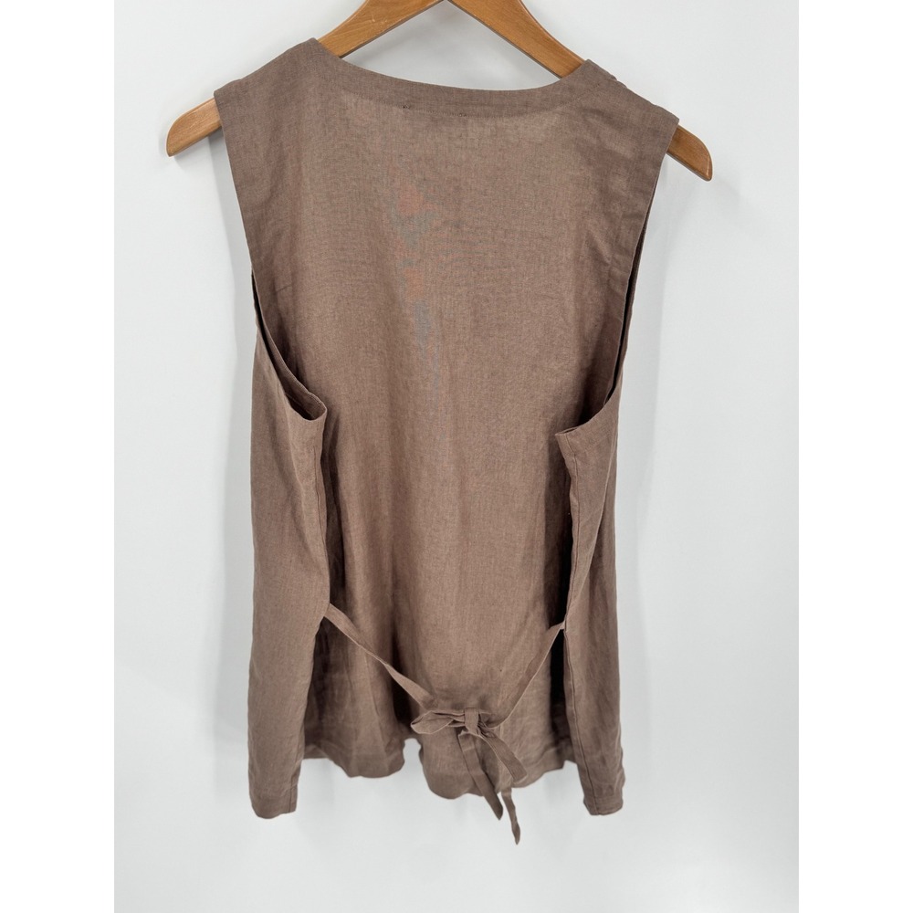 Eileen Fisher Sleeveless Button Front Top Women Est Small P Brown Organic Linen - Picture 9 of 15